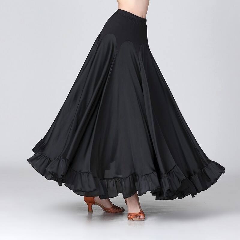 Women Satin Ballroom Skirt Modern Dance Dancewear Ruffle Waltz Tango Swing