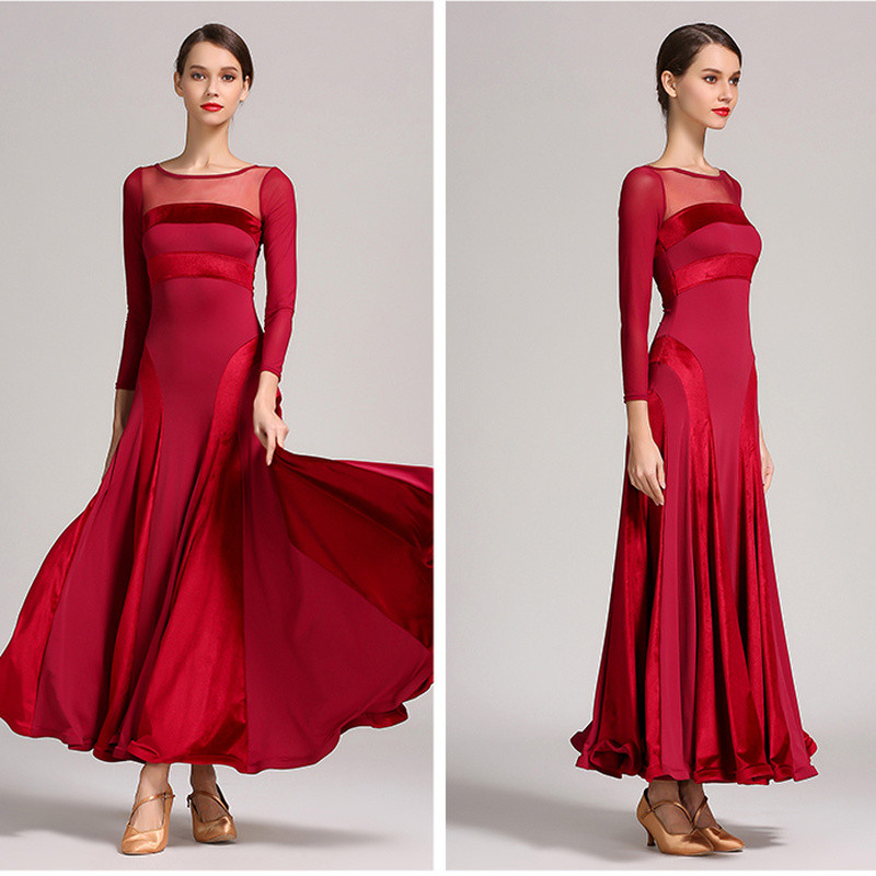 Elegant Ladies Velvet Swing Dance Dress Waltz Modern Tango Dancewear Ballroom