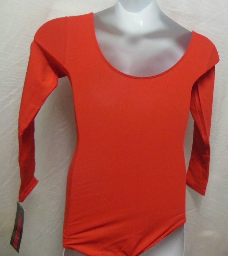 Eurotard Cotton Spandex Long Sleeve Leotard red Adult sizes 10265 lined