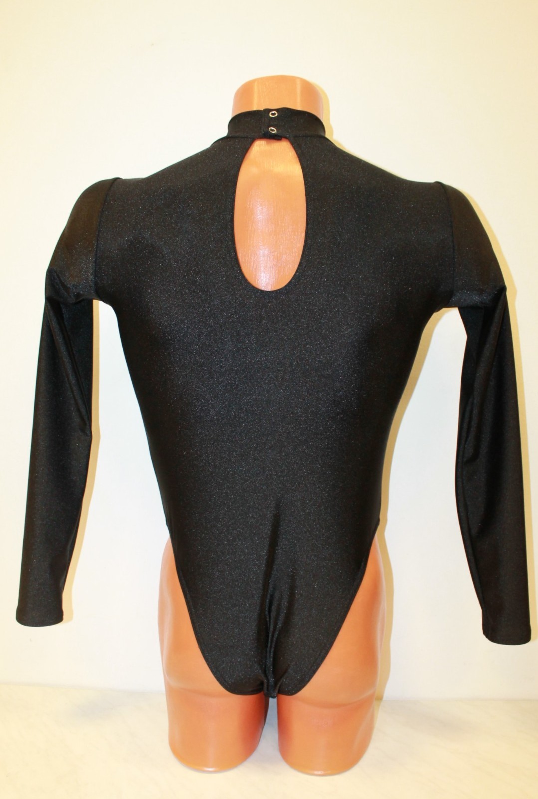 Men Thong Leotard 159-04 Long Sleeve Bottom Half Closed Black Spandex Size S