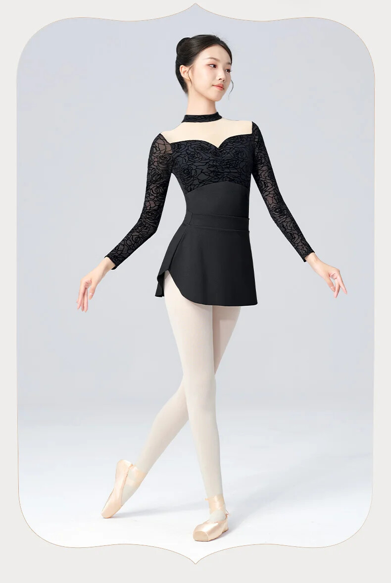 Ballet for Women Adult Black Lace Gymnastics Aerialist Long Sleeve Dance