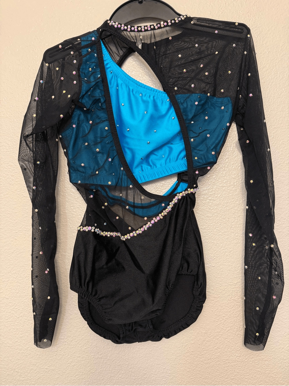 Pumpers dance costume custom solo blue black illusion long sleeve SA-Small adult