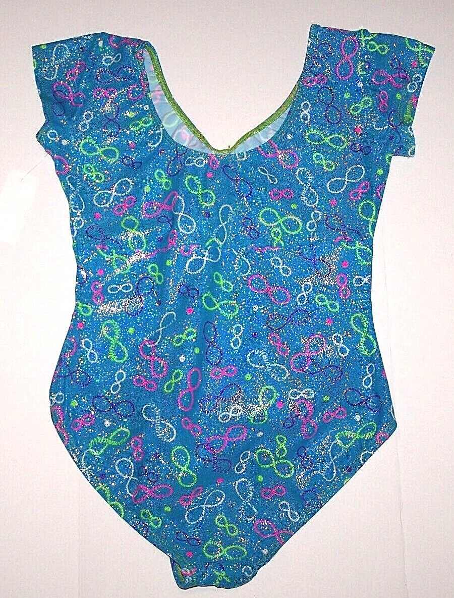 Motionwear Leotard Bodysuit SS Gymnastics Teal Print Hologram Mystique New Women