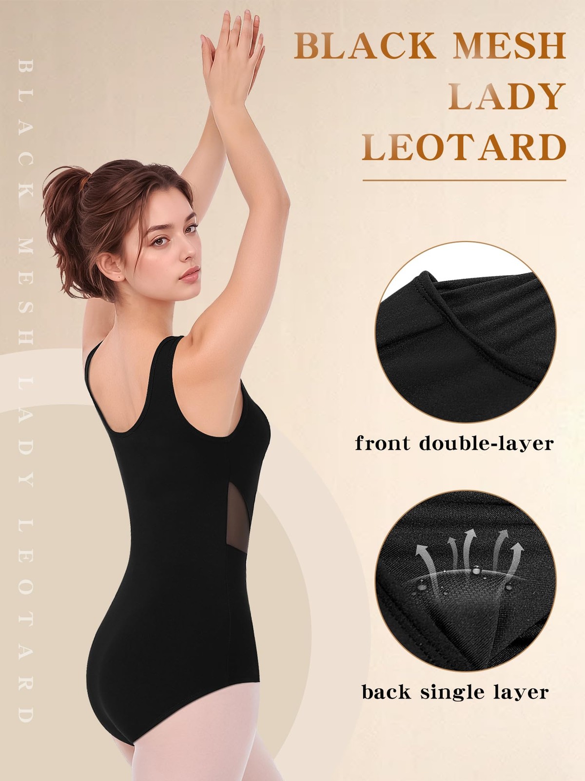 V Series Women Ballet Leotard Dance Black Mesh Splicing Dancewear Gymnastics
