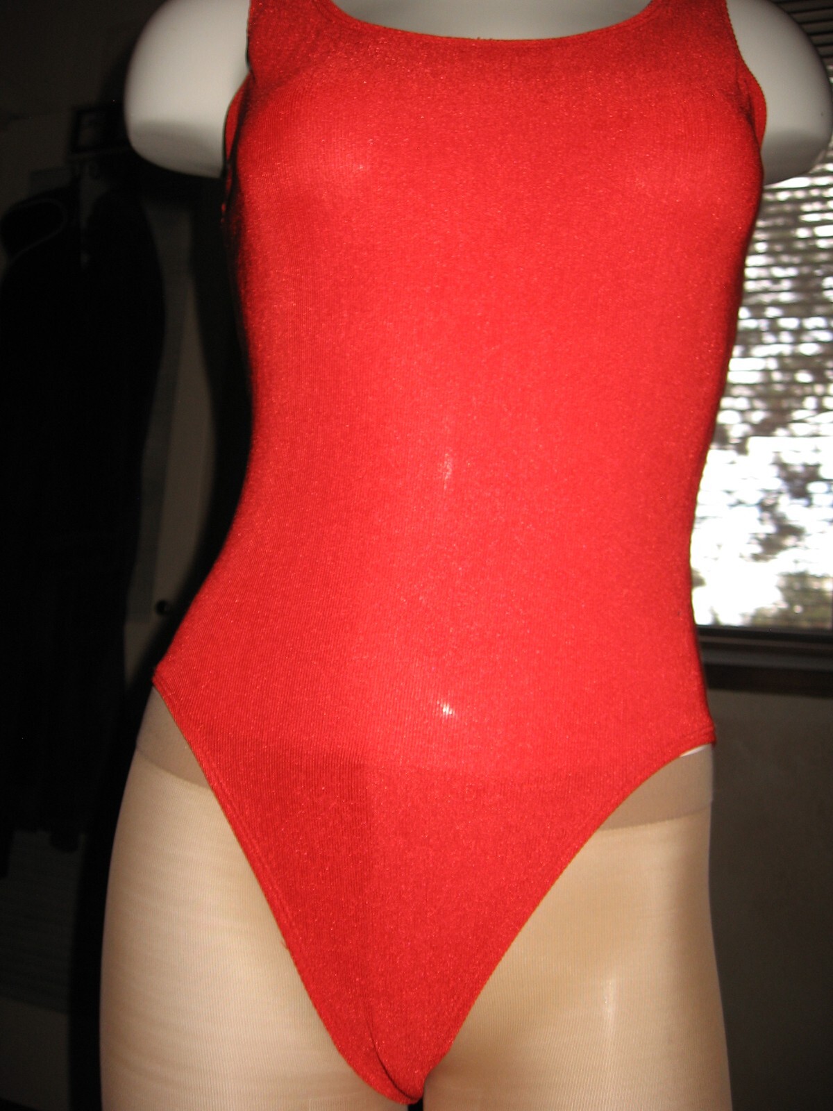 The Body Co Leotard Vintage 80s 90s Bodysuit Red Ribbed High Legs Halloween Cost