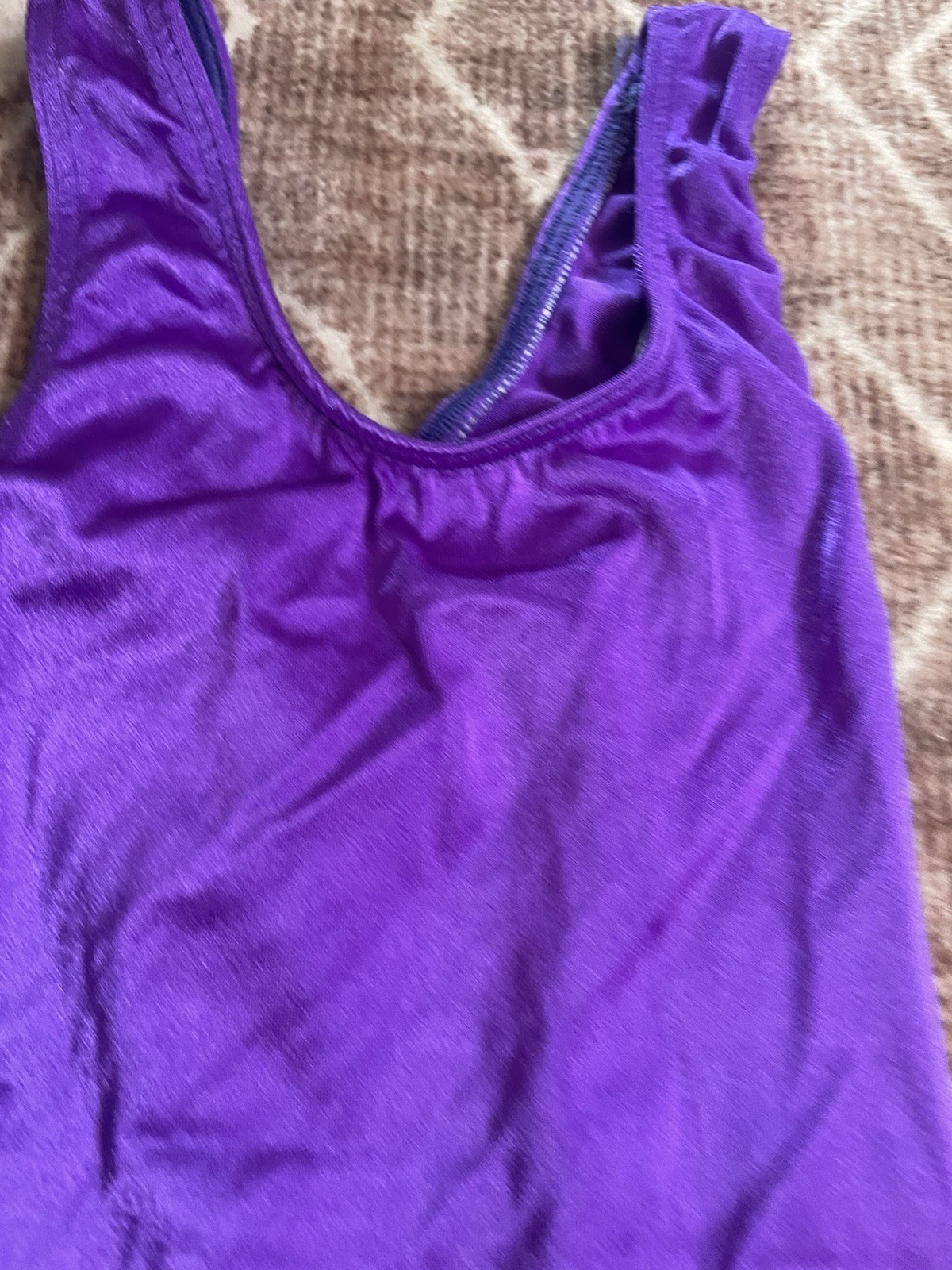 VINTAGE 80s Neon Purple Shiny Spandex Unitard biketard shorts Bodysuit S Used