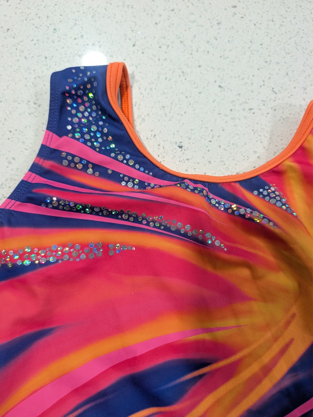 GK Elite AM Medium Gymnastics Dance Leotard Blue ORANGE PHOENIX Suns Team Colors