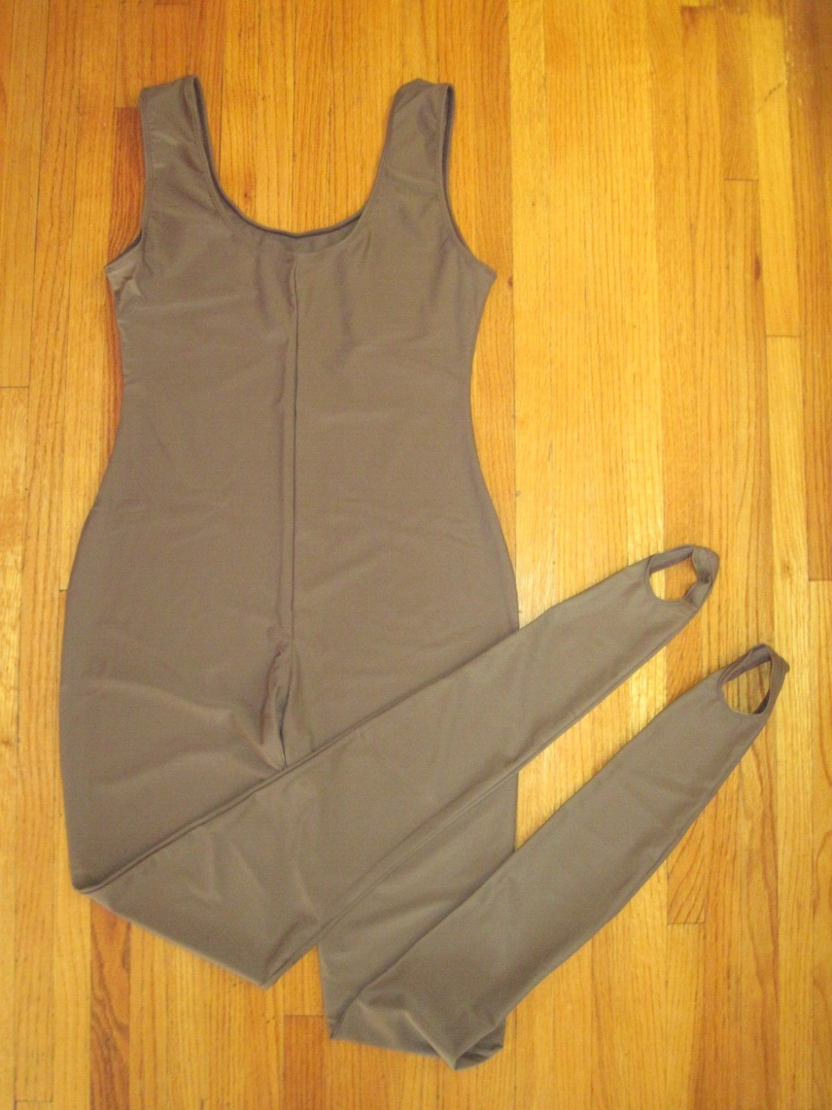 Plus Size Shiny Brown Tank Spandex Stirrup Foot Unitard Jumpsuit Size 2XL-16 New