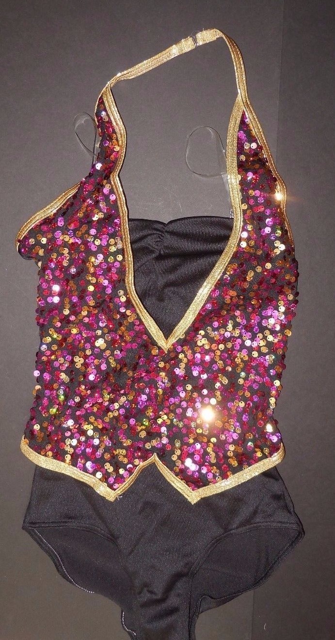NWT Sequin Vested Clear Strap leotard Dapper Tap Jazz Dance Costume Ch/Ladies sz
