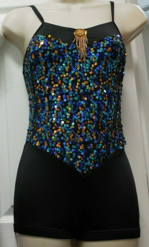 Dance Sequin Spandex Shorty Unitard Gold Costume Ad/Child 100 available 2 color