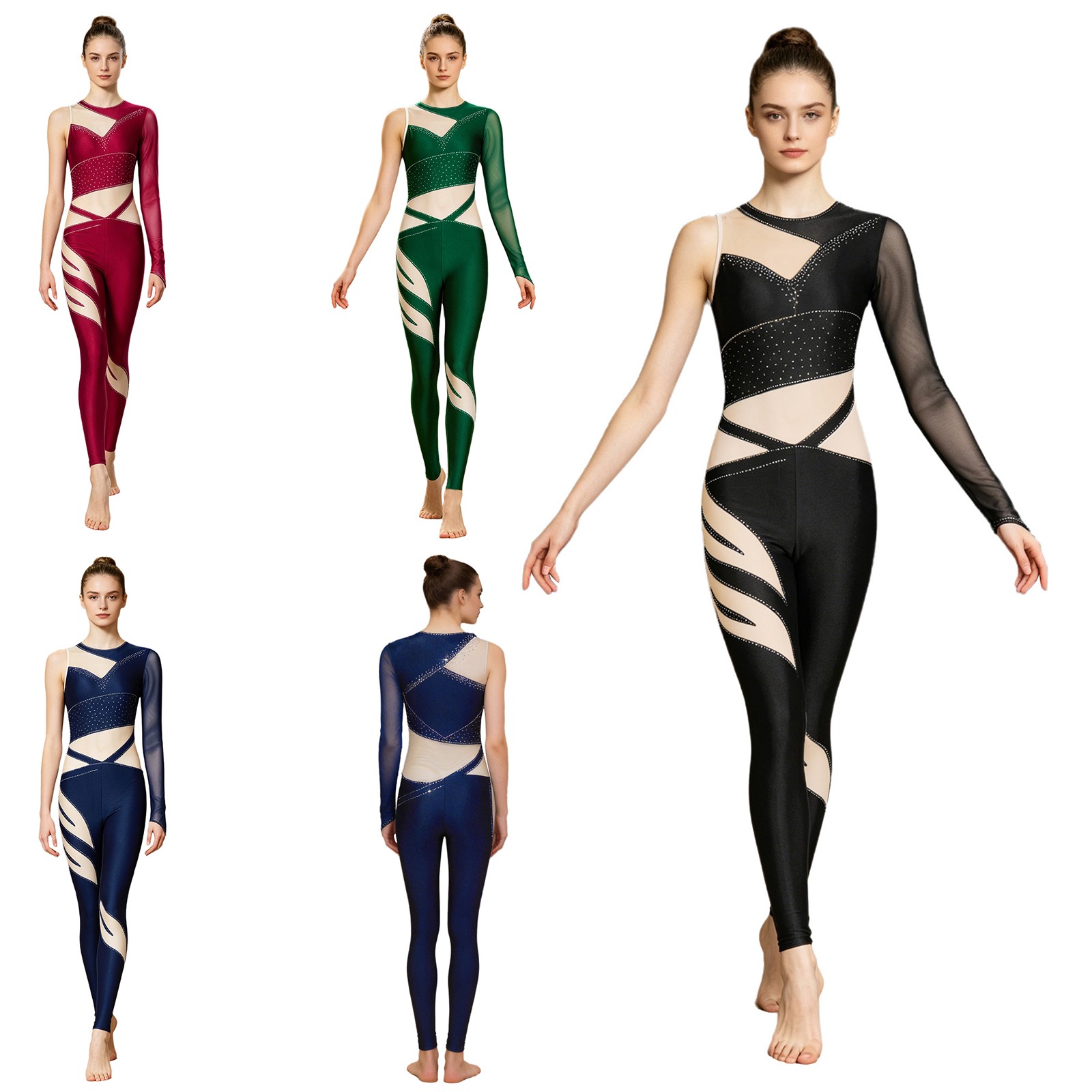 Womens Bodysuit One-piece Leotard Figure Skating Jumpsuit Costume Unitard Yoga