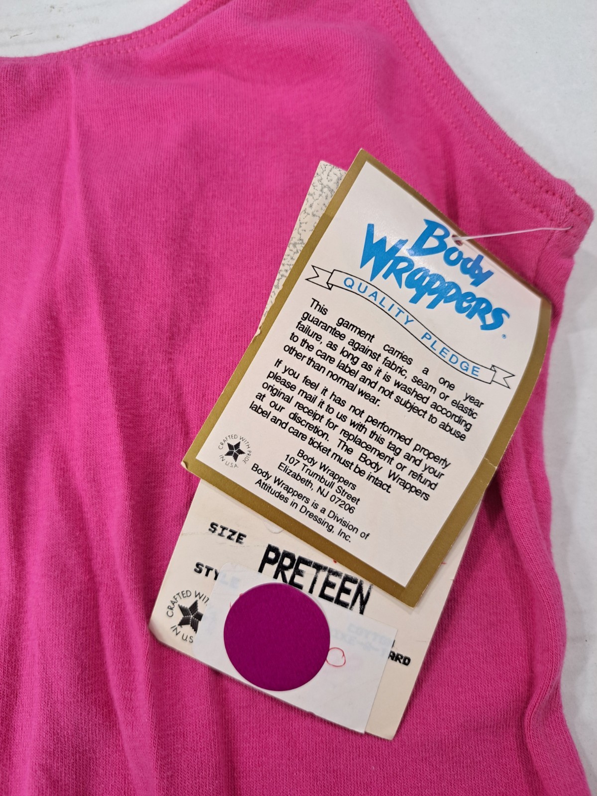 Body Wrappers VTG 80s Pink Cotton Unitard Biketard #182 Size Preteen / Adult XS