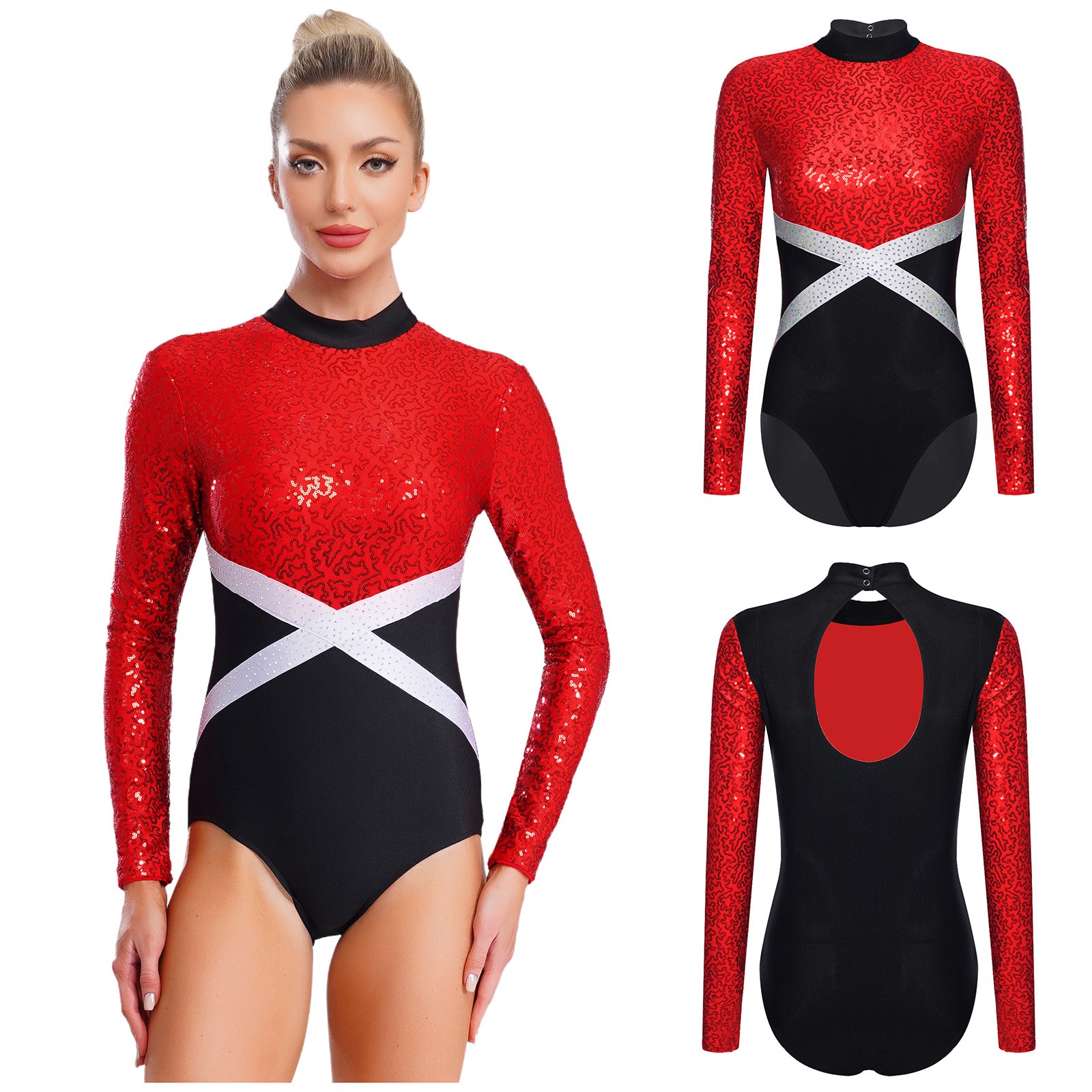 Womens Jumpsuit Figure Skating Bodysuit Uniform Leotard Competition Glittery