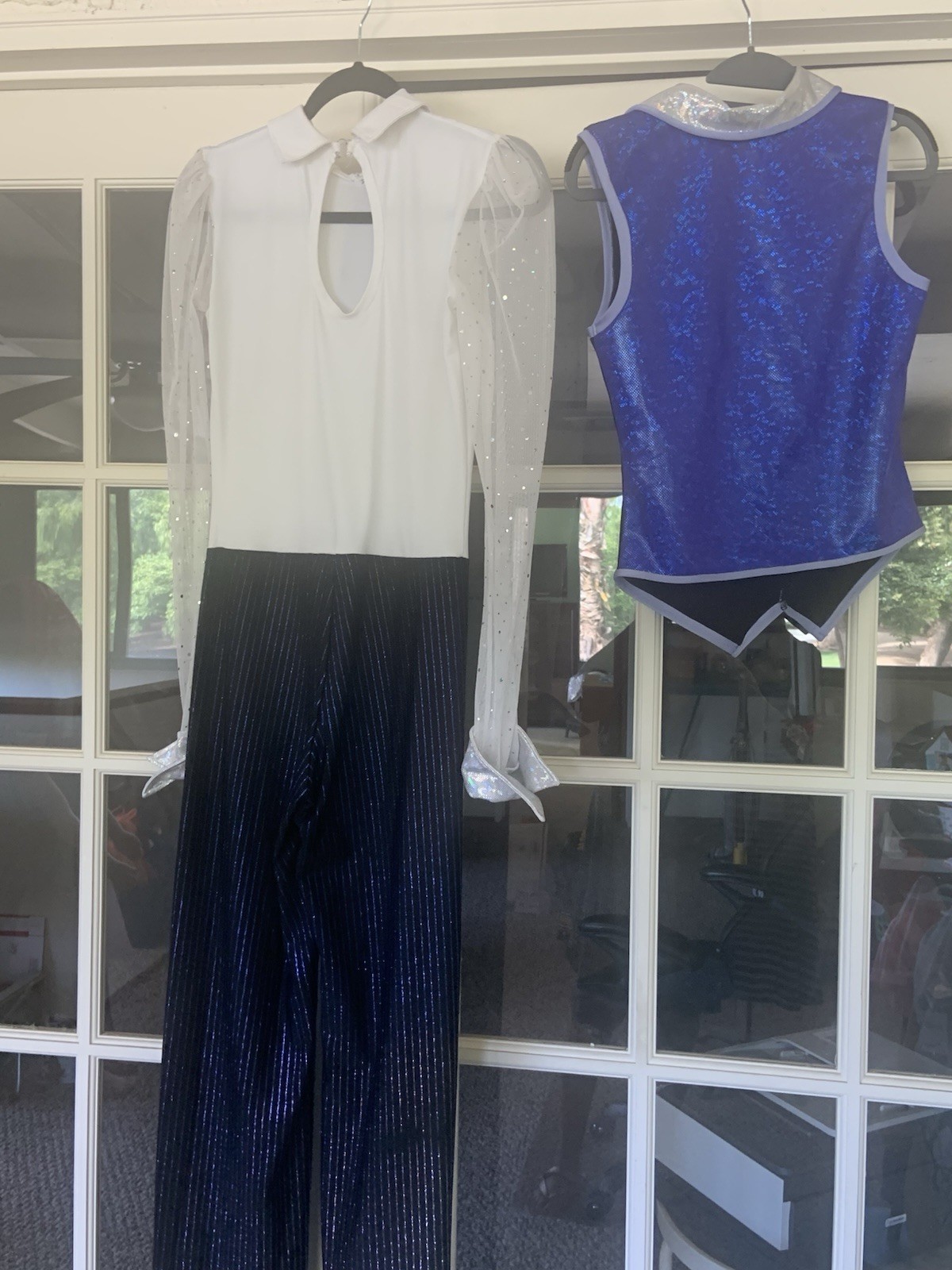 The Lineup Med 2pc Pinstripe Mesh Hologram Vest Blues White Silver Long Sleeve