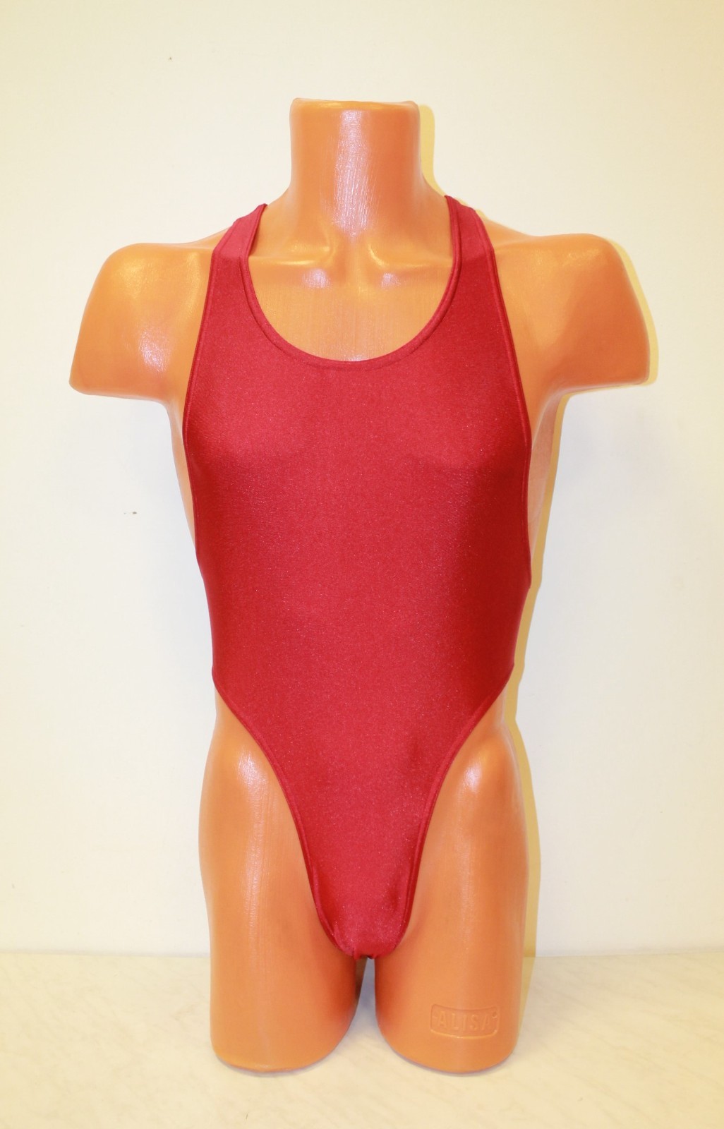 Men Leotard 152-05 Racer Back Bottom Half Closed Dark Red Spandex Size XL