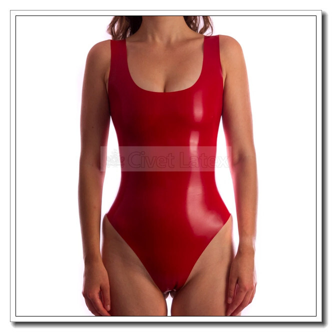 Latex Leotard Classic Swimsuit U Neck Backless Sexy Red No Zip Customized J24