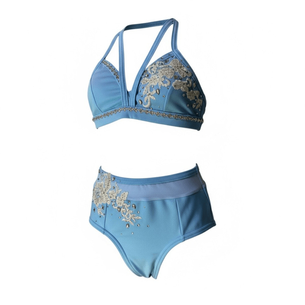 Custom solo dance convention contemporary costume 2 piece light blue MA adul NEW