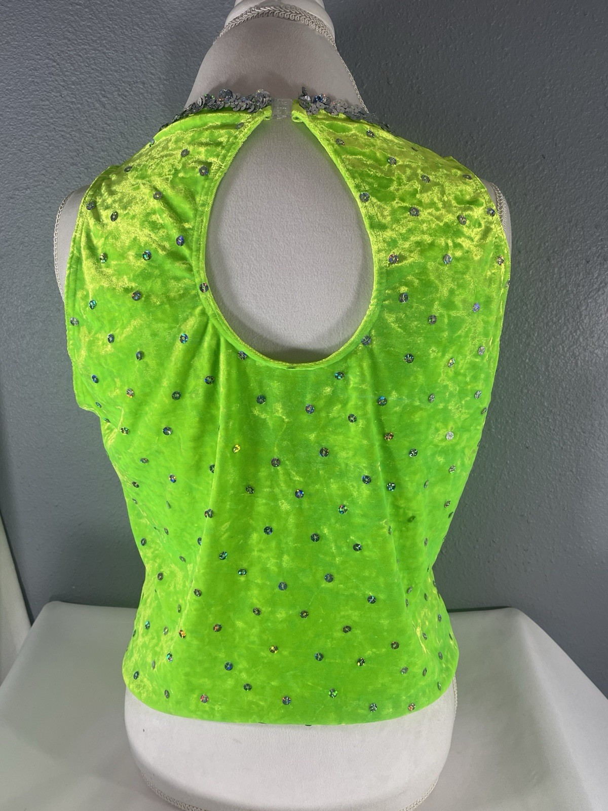 Dance Ice Skating Costume Shirt Sequins Size XL Adult Stretch Top Lime Green
