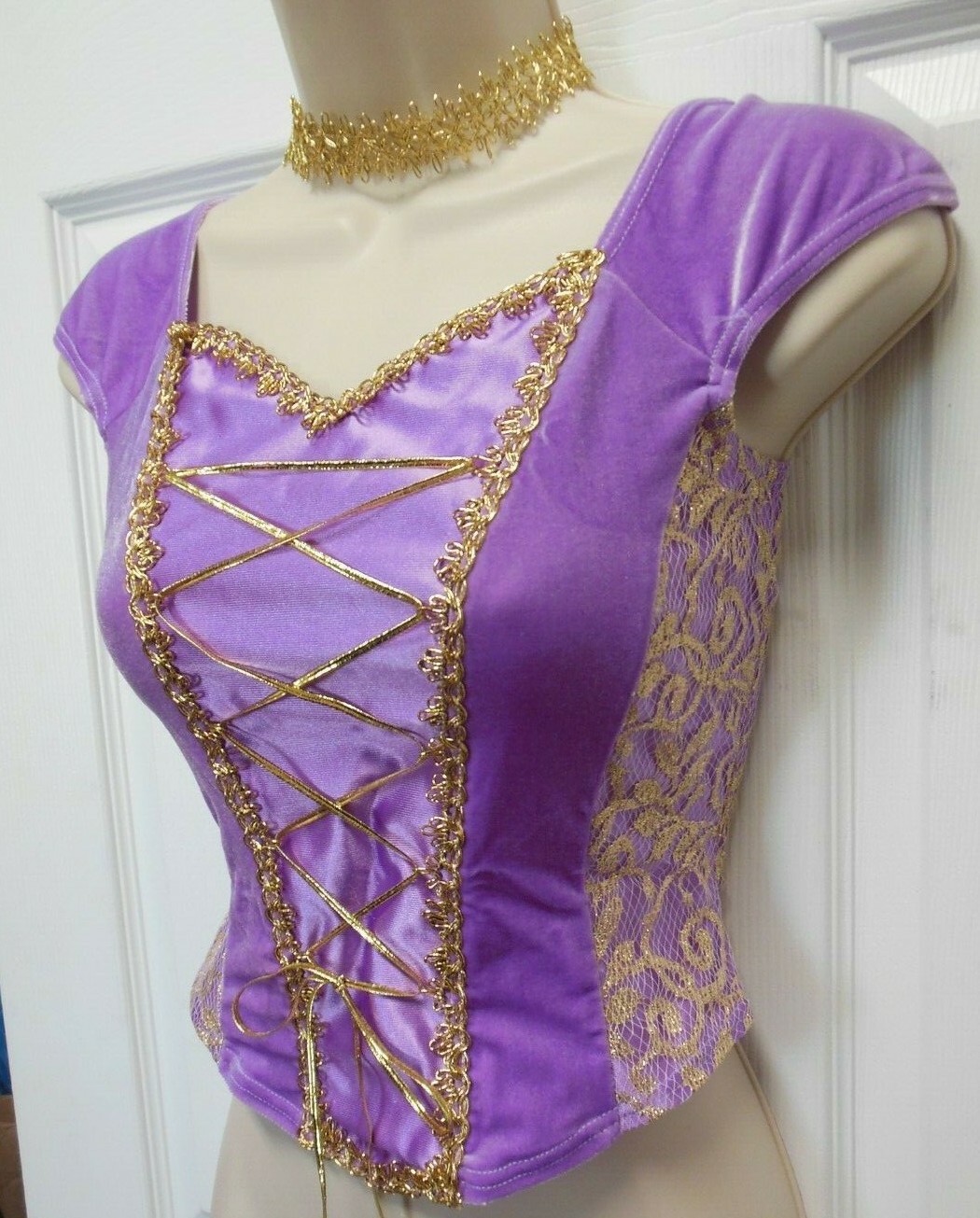Velvet Ballet Basque Orchid Gold Braid Lace Capsleeve Child Ladies sizes