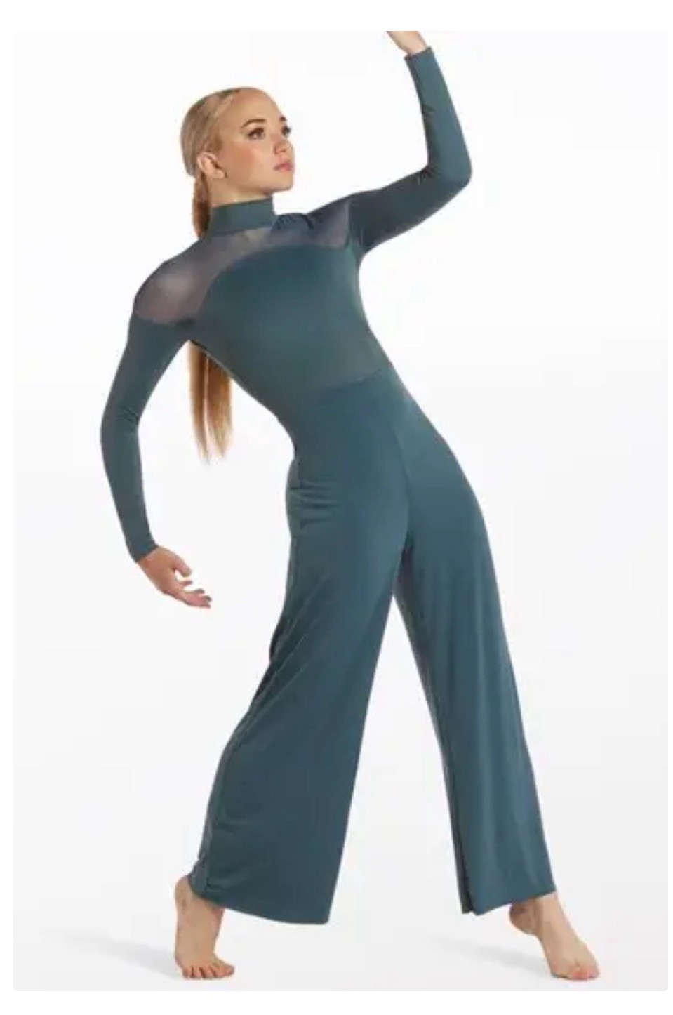 dance costume green/pine Mesh Flare Leg Unitard SA-Small adult