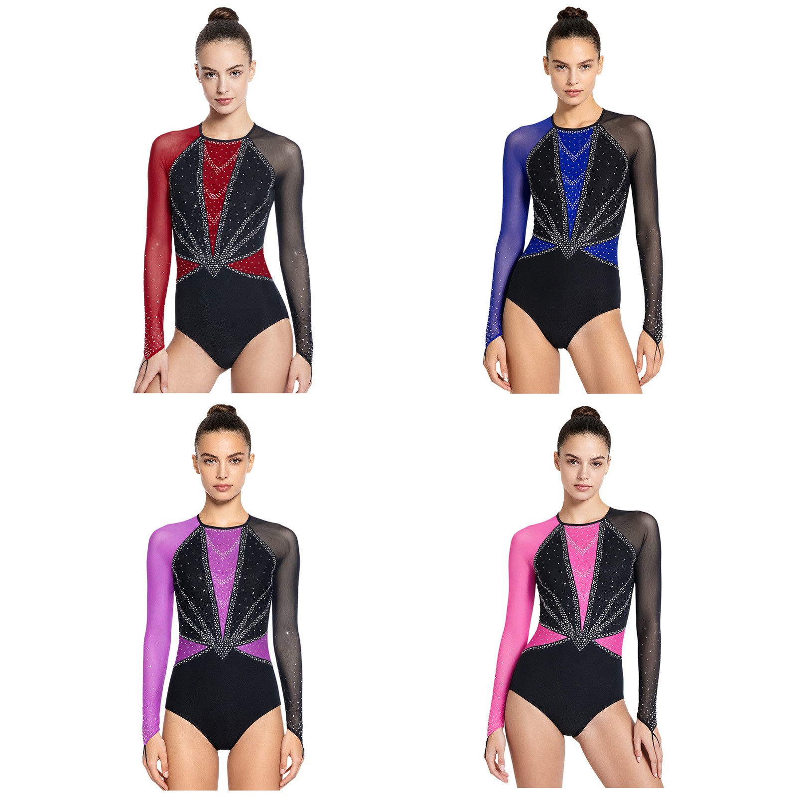 Women Dancewear Mesh Leotard Training Bodysuit Figure Skating Gymnastics Party
