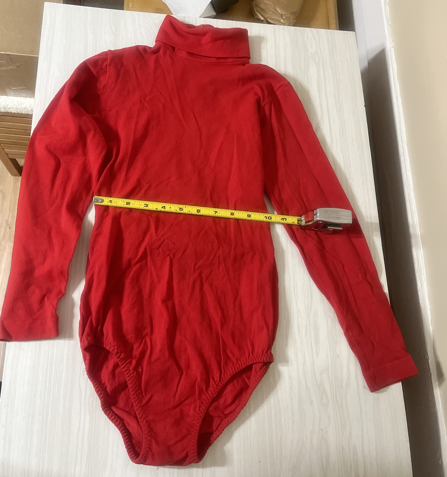 Vintage late 60/early 70s red Danskin leotard- turtleneck, long sleeves – Red