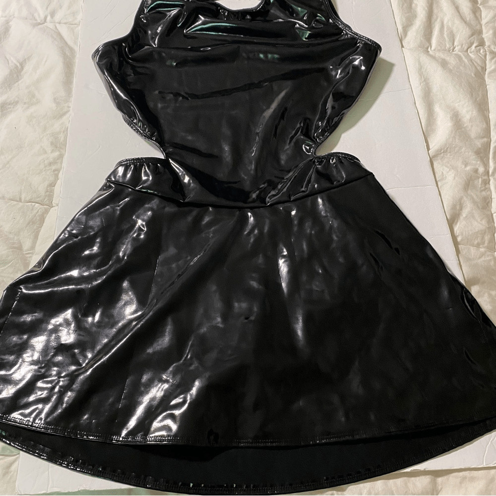 The Line up dance costume mature faux leather leotard DENISE LIQUID DRESS XL adl