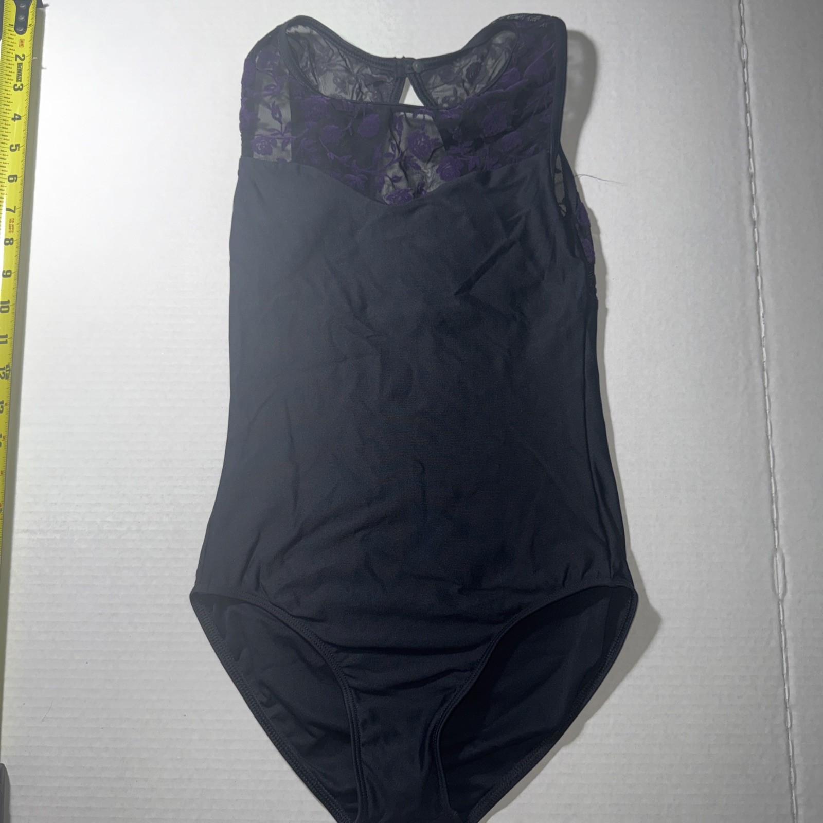 Wear Moi Leotard Black Floral purple Mesh Women’s Size Extra Small