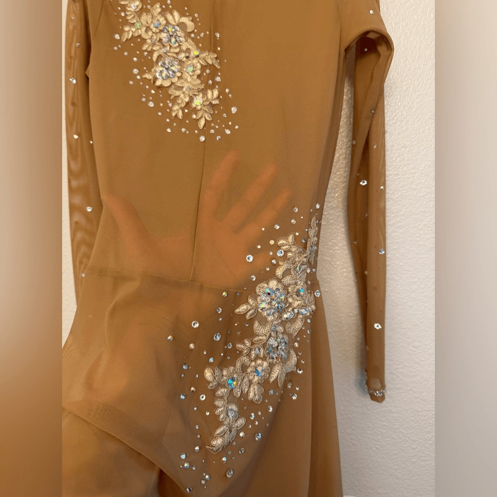 Eleve custom solo dance costume nude tan mesh overdress lyrical contemporary SA