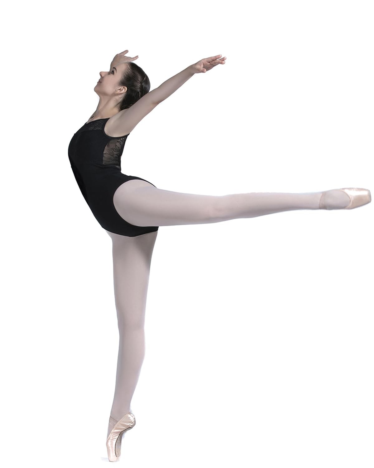 Black Deep Scoop Flower Mesh Back Dance Leotard 01D0163 Womens Girls