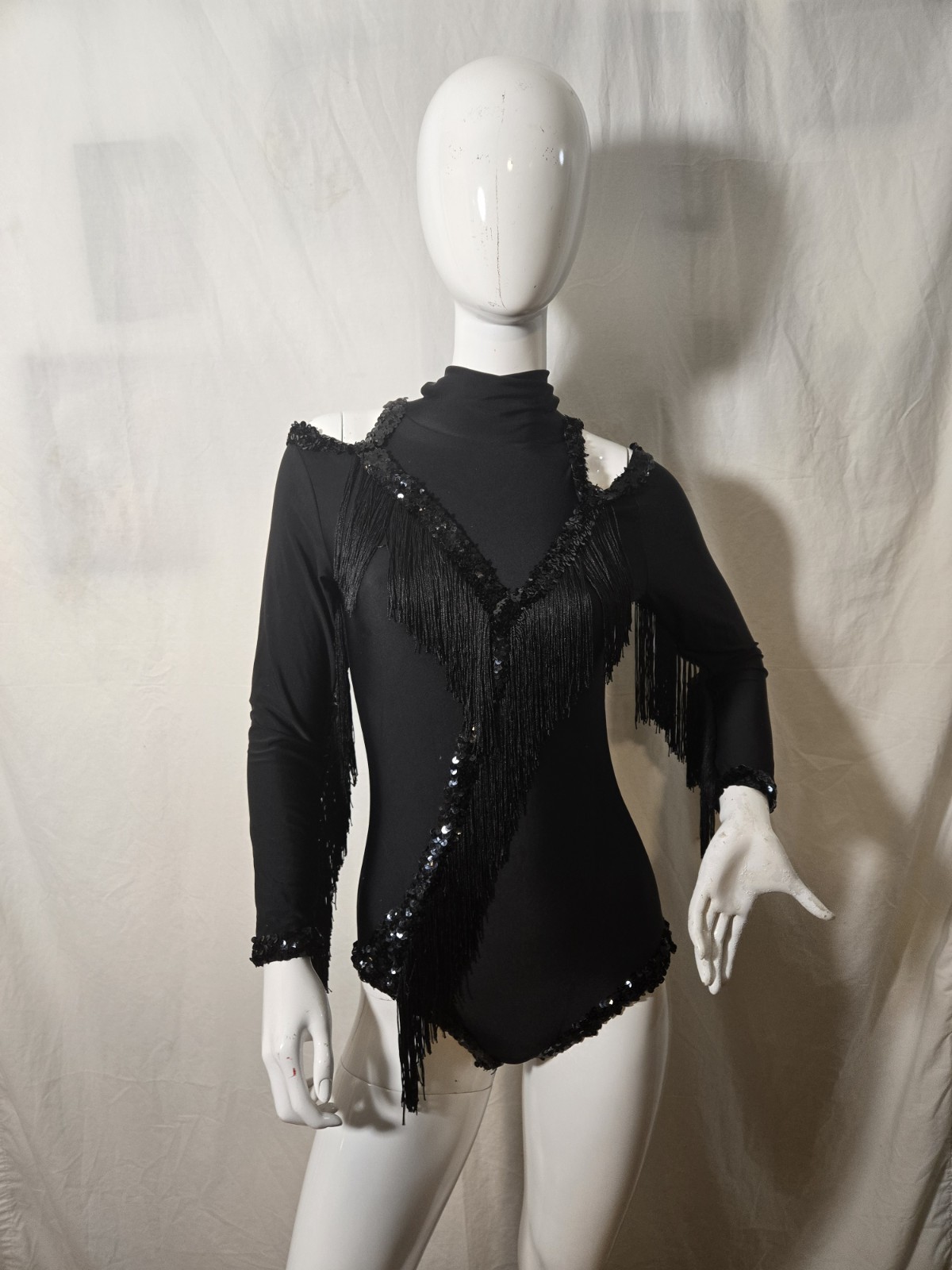 Sequin & Fringe Long-Sleeve Dance Leotard,custom Dance,rave Wear, MEDIUM
