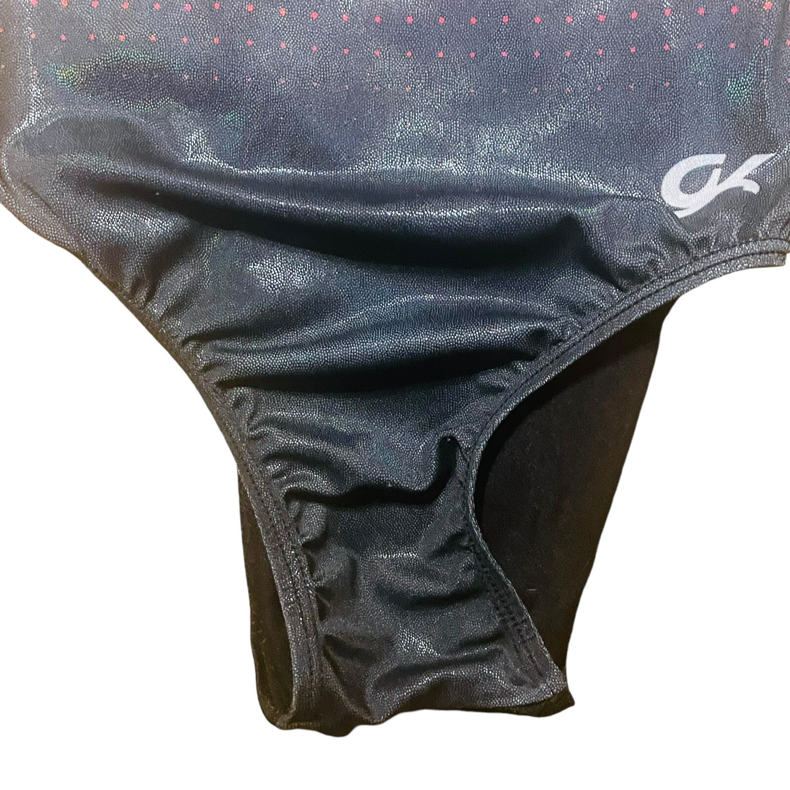 GK Elite CPNY Rhinestone LEOTARD Gymnastics Dance Black Red Dots Adult S
