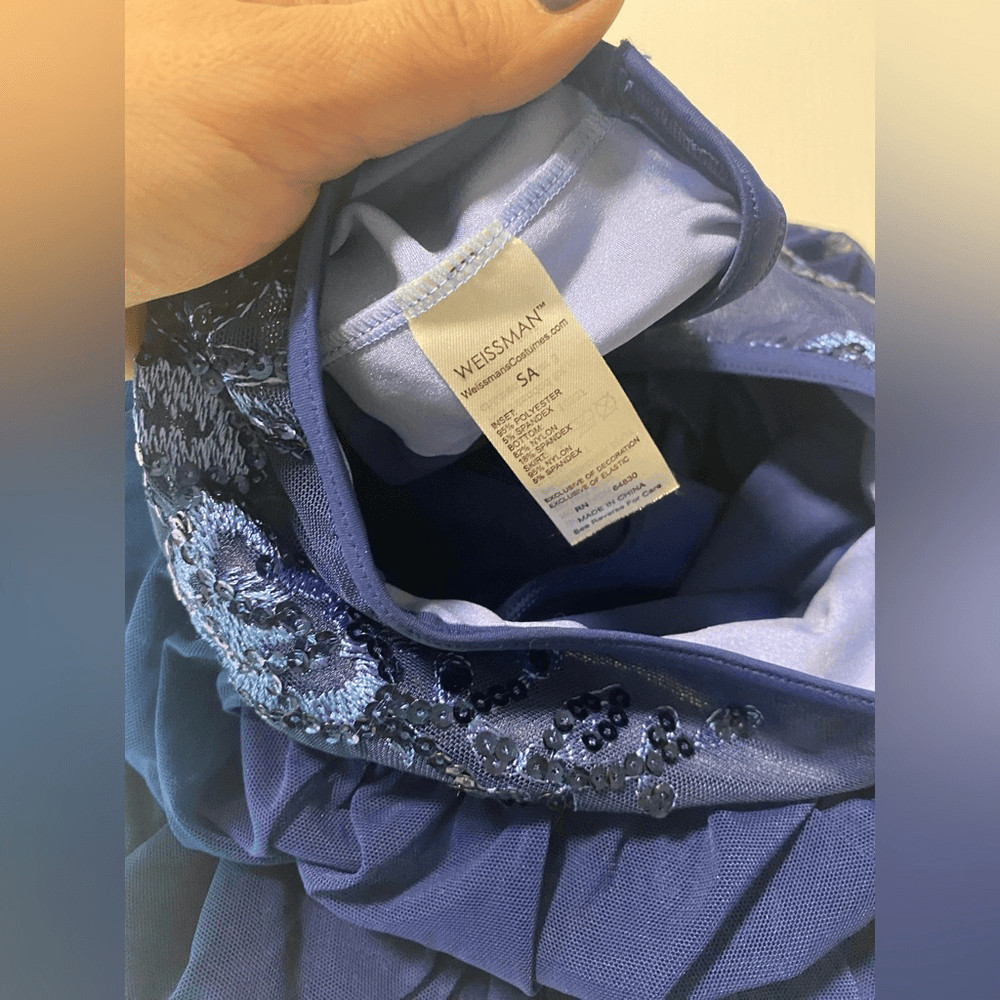 WEISSMAN solo Dance Costume 2 piece navy blue sequin Guiltfree 10337 SA adult