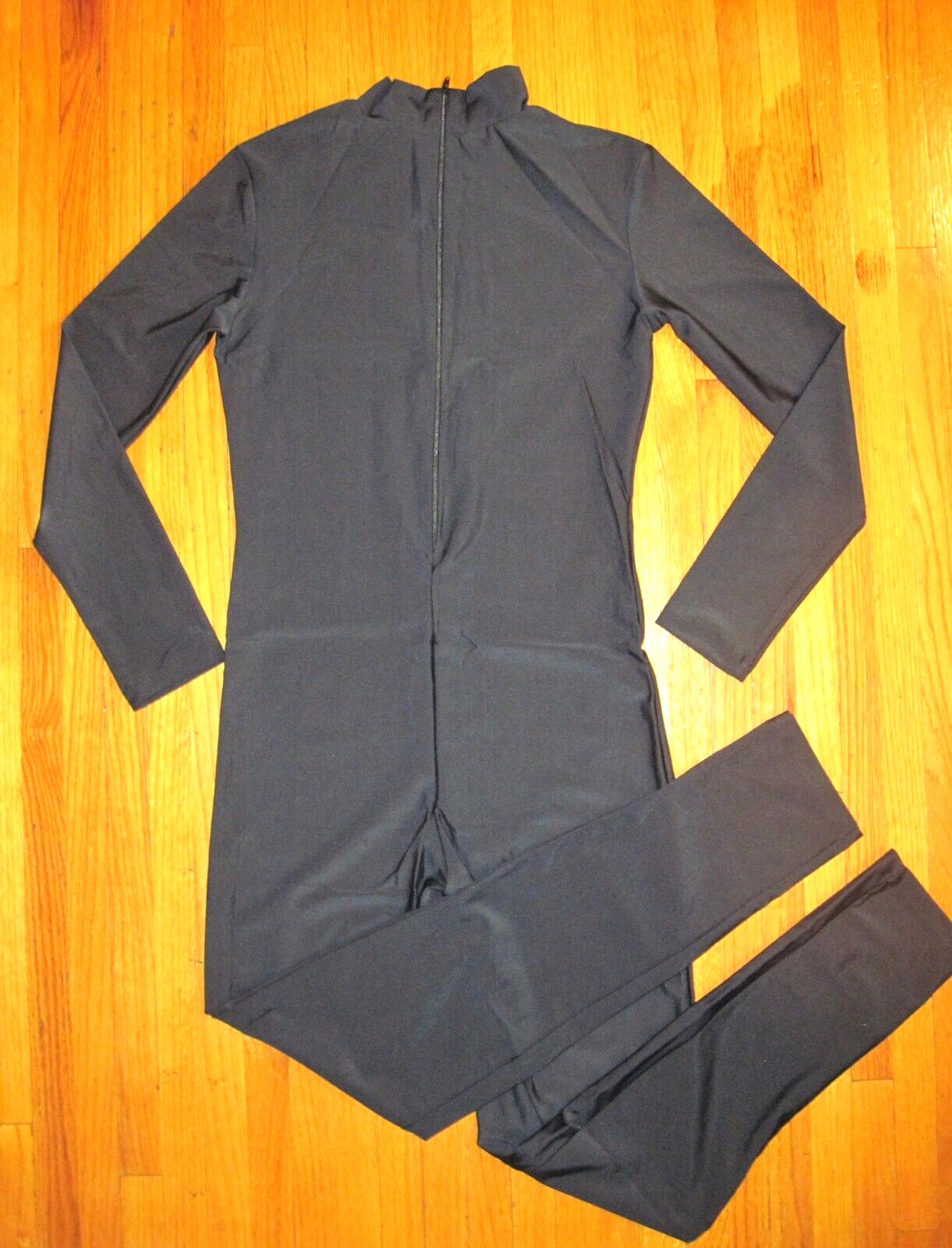 Plus Size Shiny Black Long Sleeve T-Neck Foot Less Unitard Size XL-14-16 New
