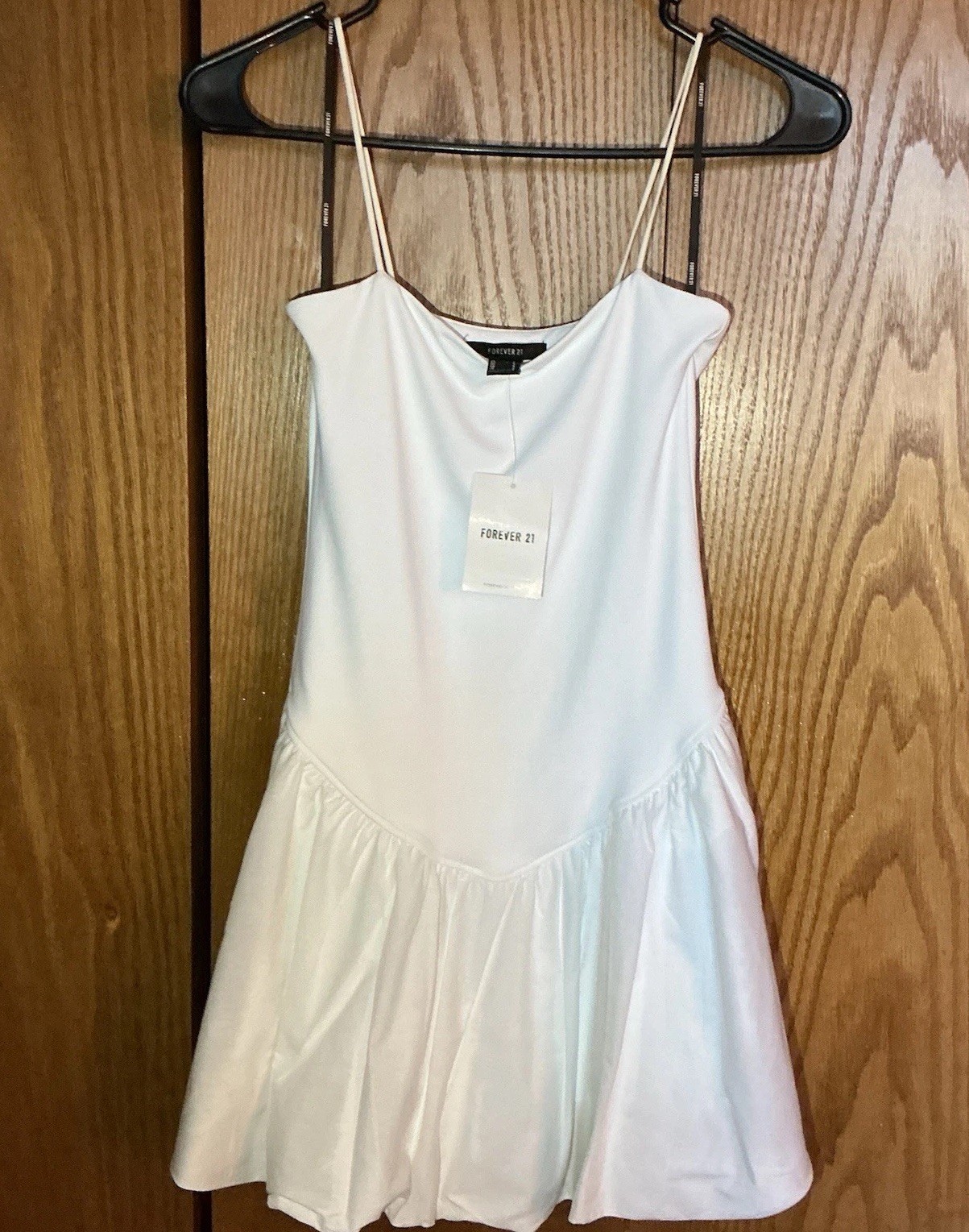 Forever 21 White Solid Spaghetti Strap Bubble Cute Dress, S