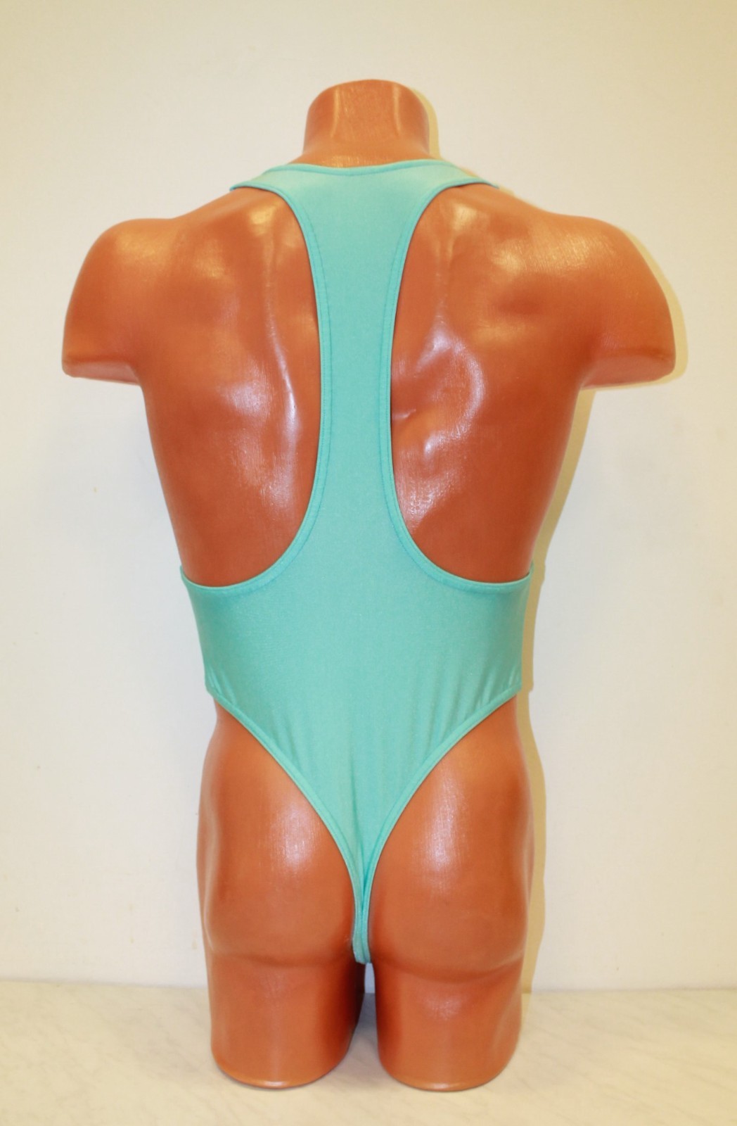 Men Thong Leotard 153-52 Hole Crotch Light Blue Spandex Size S
