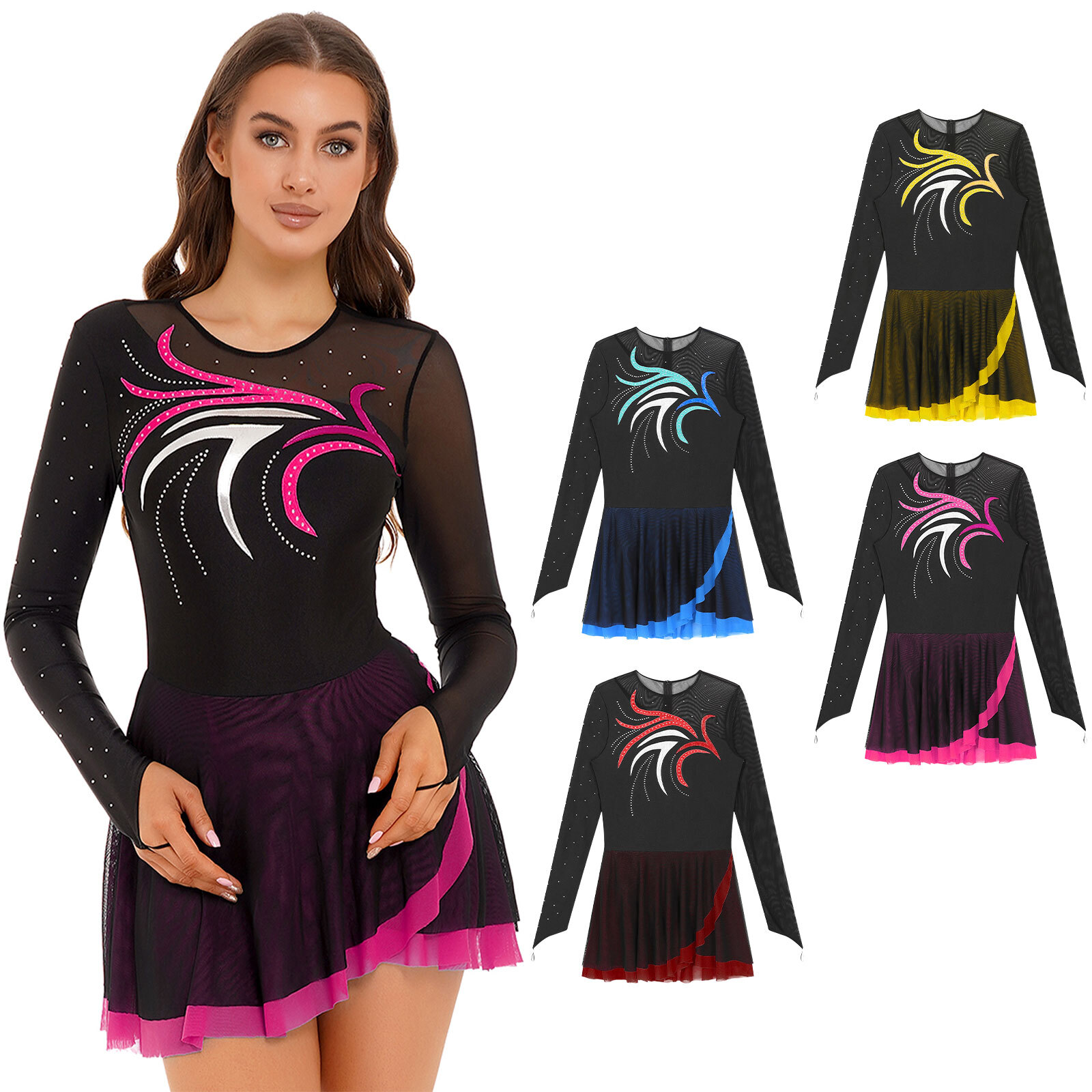Womens Dancewear Ladies Dress Rhinestone Leotard Competition Ballet Festival