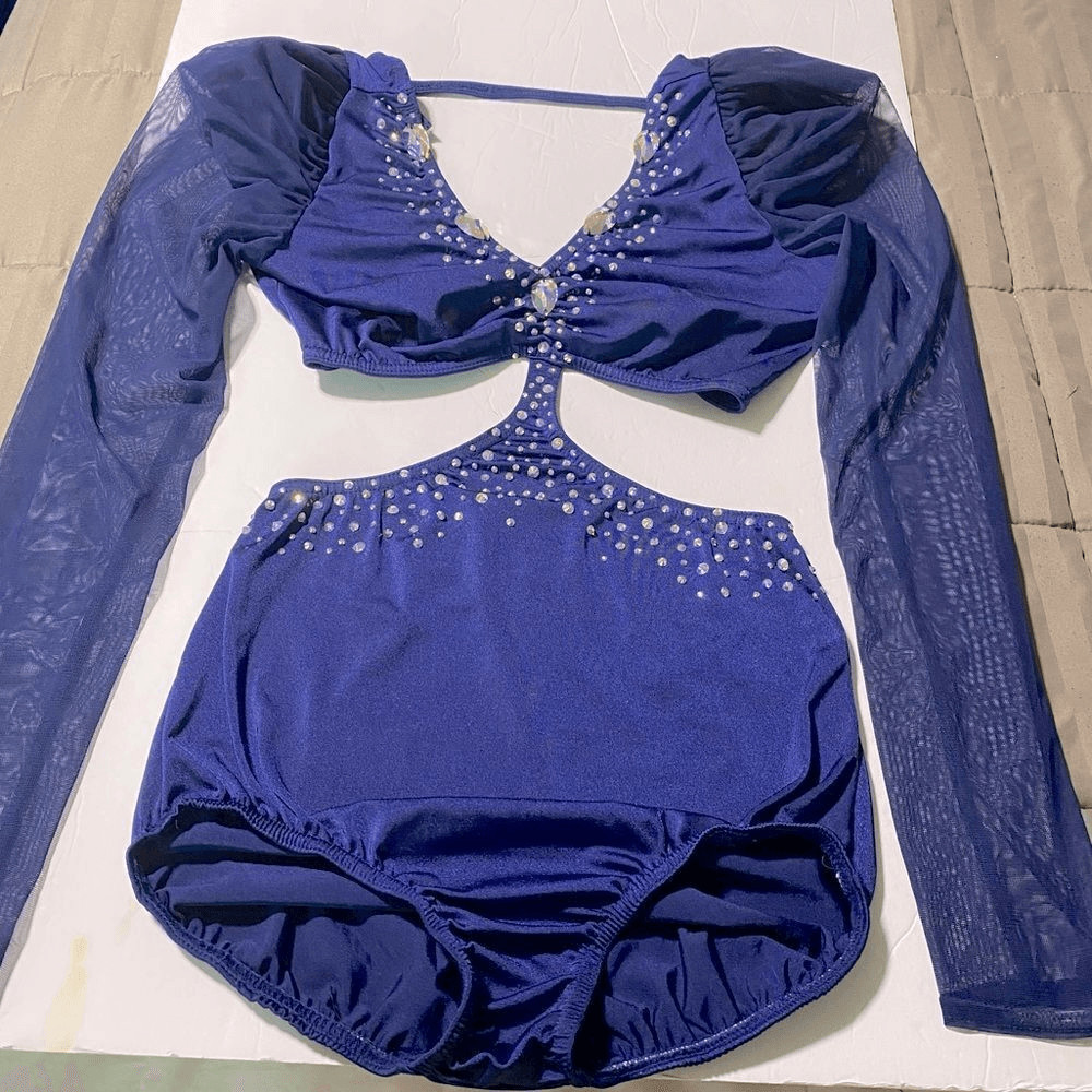 Kelle Competition Dance Costume Navy Blue Long Sleeve Lyrical Solo Adult Medium