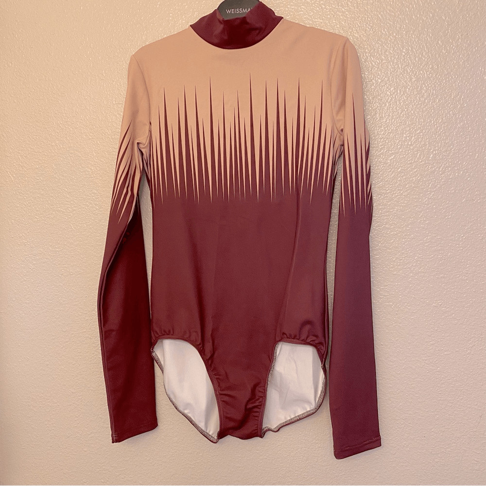 WEISSMAN Balera Dance Burgundy red Fierce Long Sleeve Leotard PL10477 MA