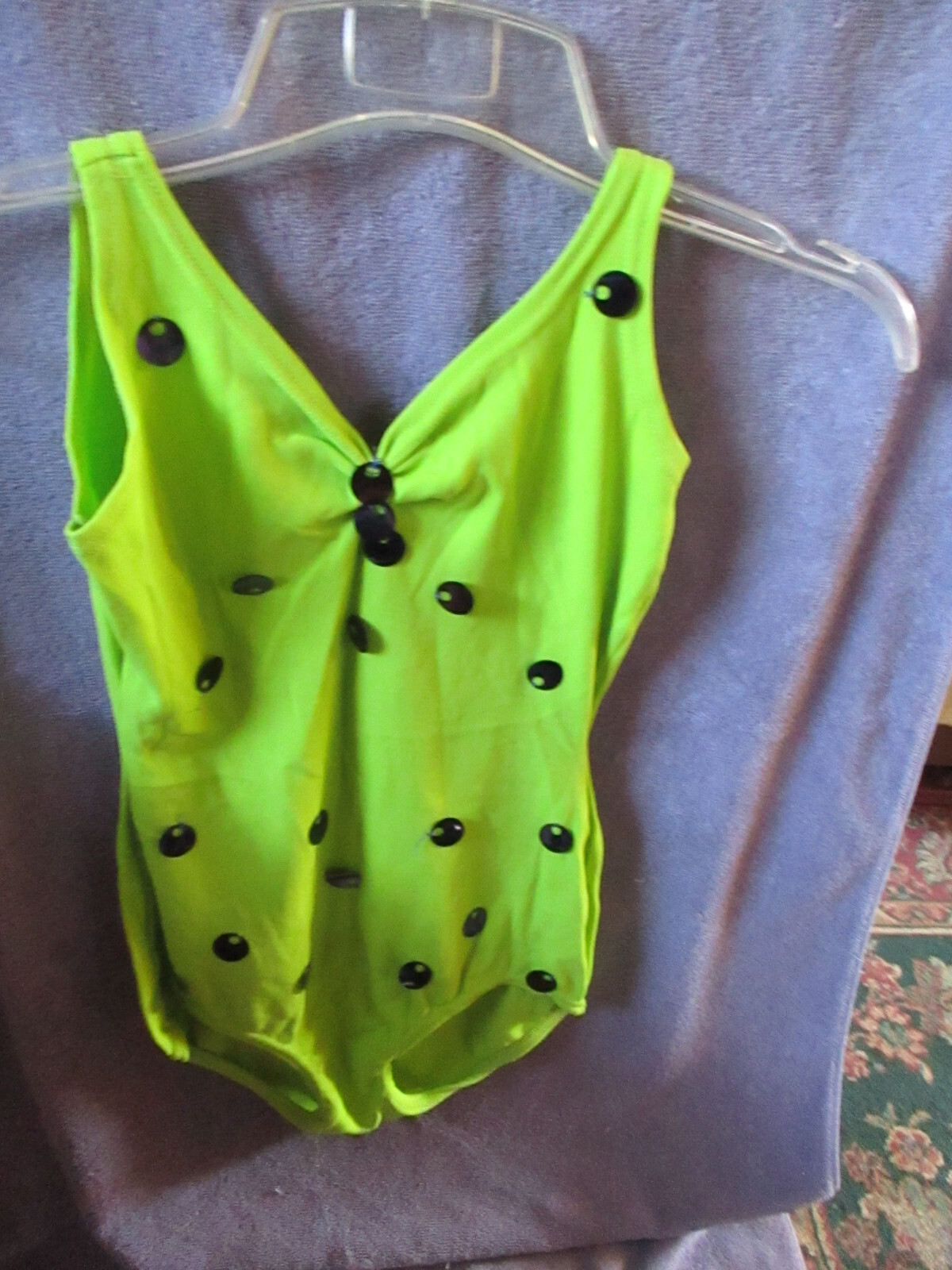 Lime Green With Accents Gymnastics Dance Bodysuit Nylon Sz Adult SM C 15
