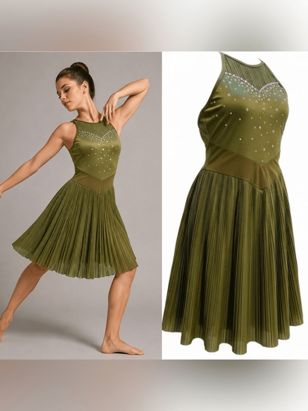Competition Custom made solo dance costume olive green pleated lyrical dress SA