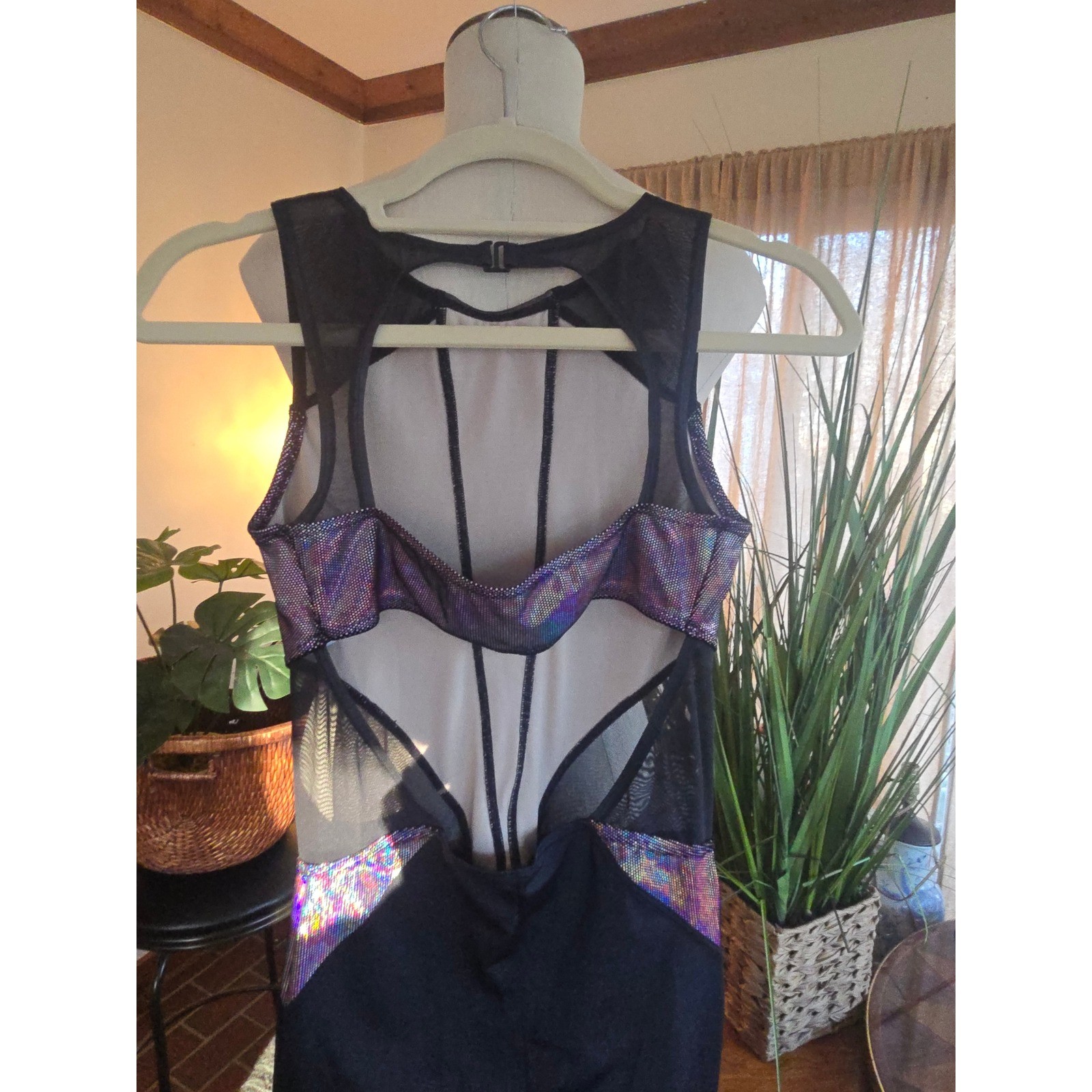 WEISSMAN – Holographic Mesh Dance Leotard Gymnastics Performance Outfit Women MA