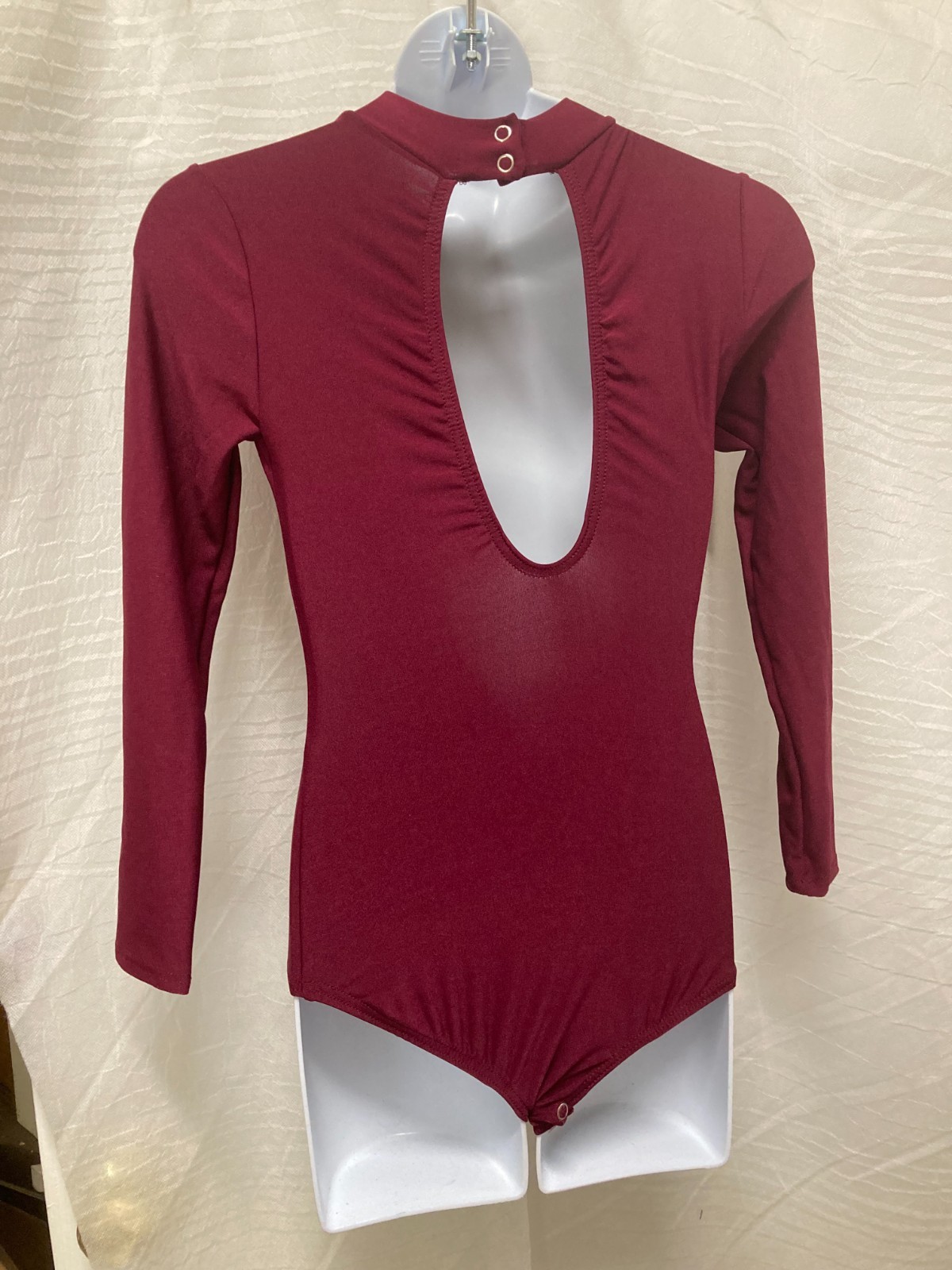 Wine Mock Turtleneck Leotard Pullover Snap Crotch Child medium keyhole back