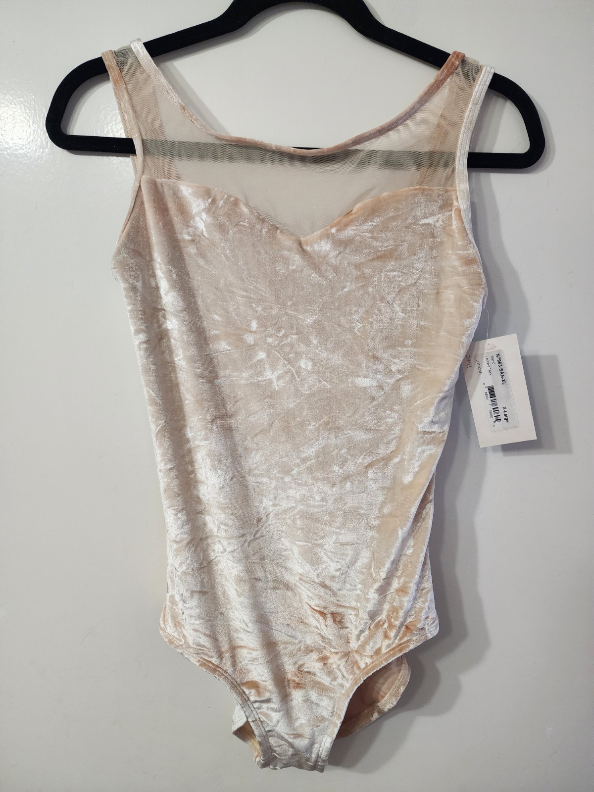 Double Platinum Beige Velvet Mesh Women’s Adult Dance Leotard XL Solid N7963