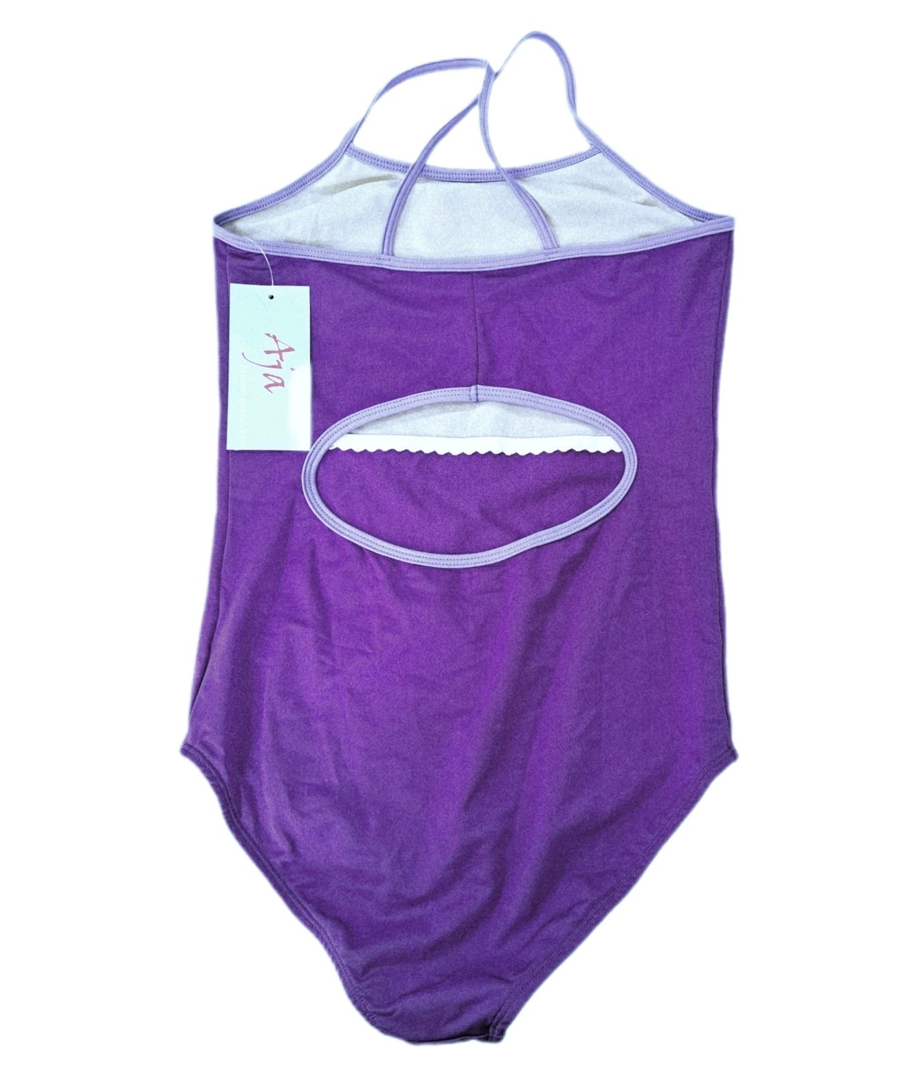 Aja VTG Keyhole Cutout Crossback Tank Leotard Purple Strappy Reversible Strap AM