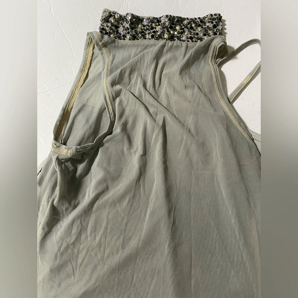 Weissman solo dance costume gray mesh tunic stoned Overdress D10664 MA adult