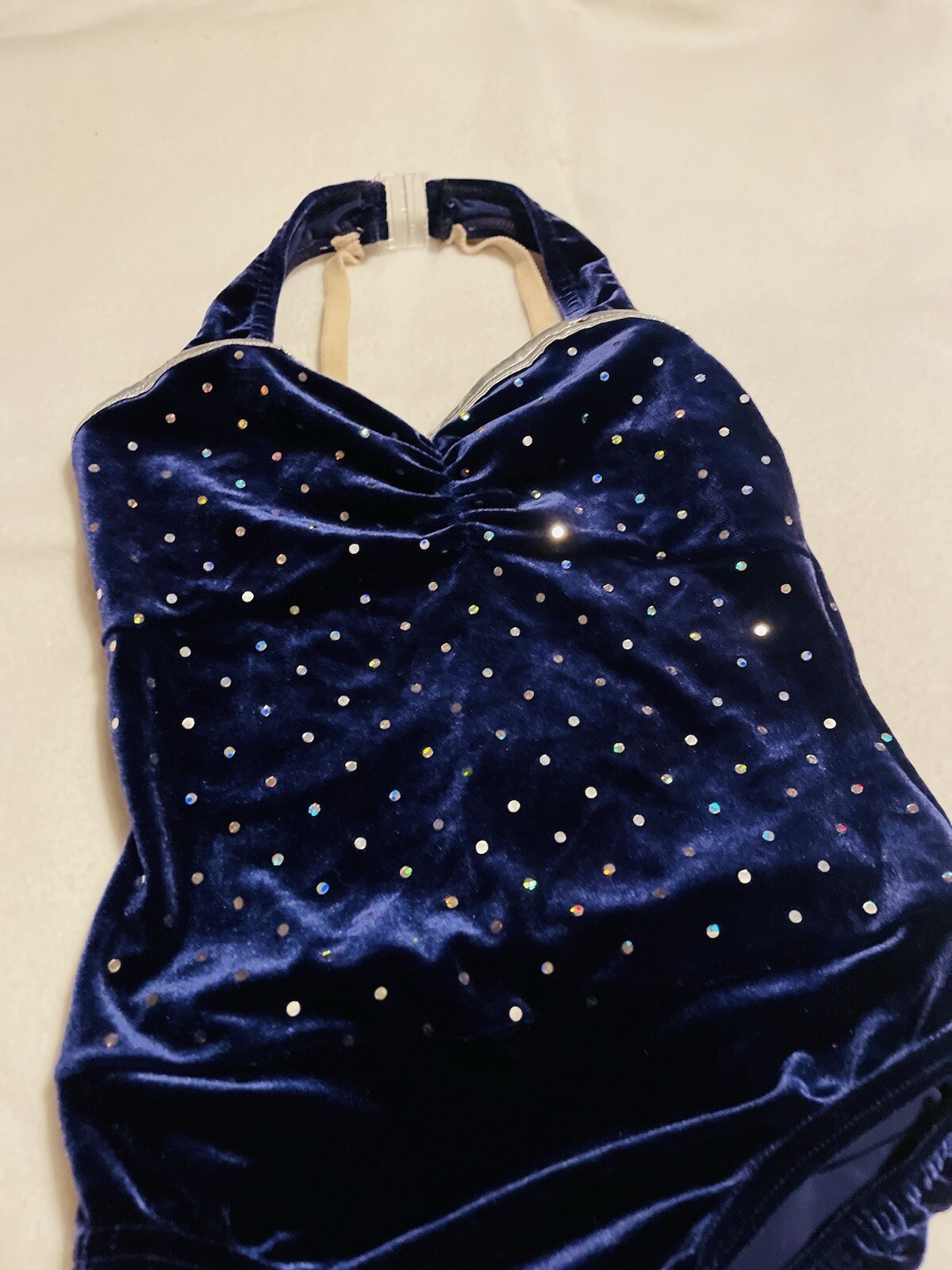 Navy Blue Glitter Halter Top Kids Leotard