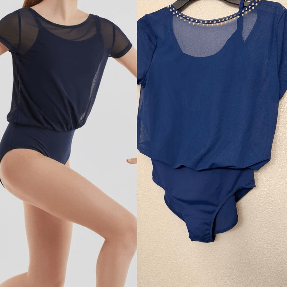 WEISSMAN Elite Dance Costume navy blue romper leotard jumper shirt MT11080 SA