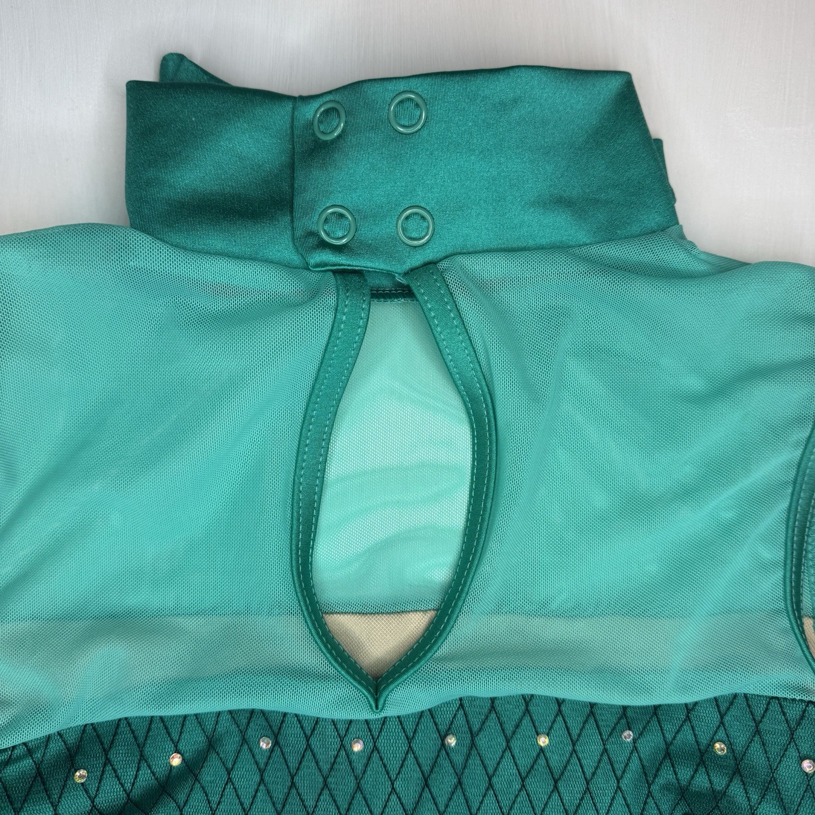 Weissman Elite Dance Costume SA Rhinestones & Ostrich Feathers Teal Bow 2pc Set