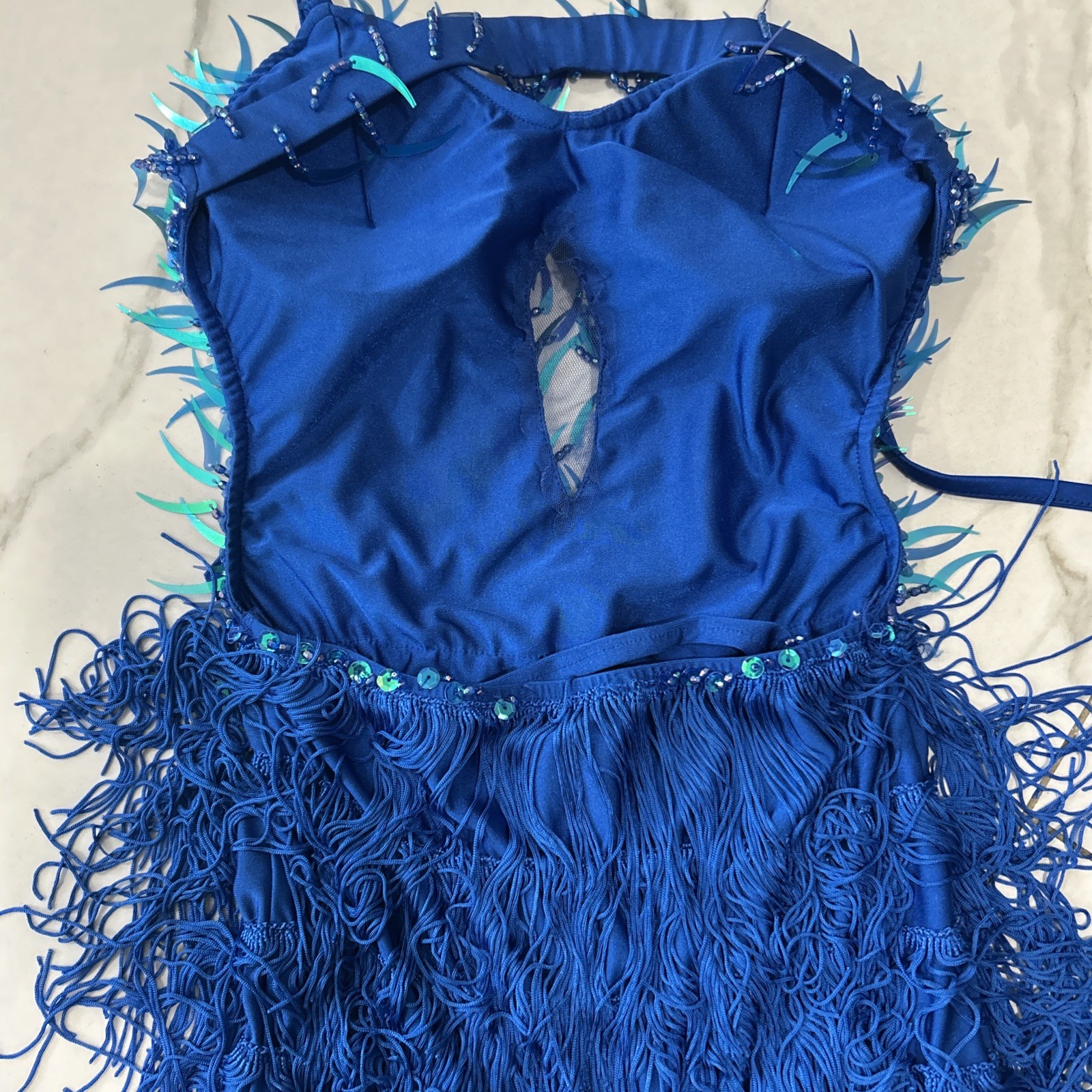 Glamour Costumes Dance Costume Beaded Blue ballroom Size SA Adult Sexy Glitter